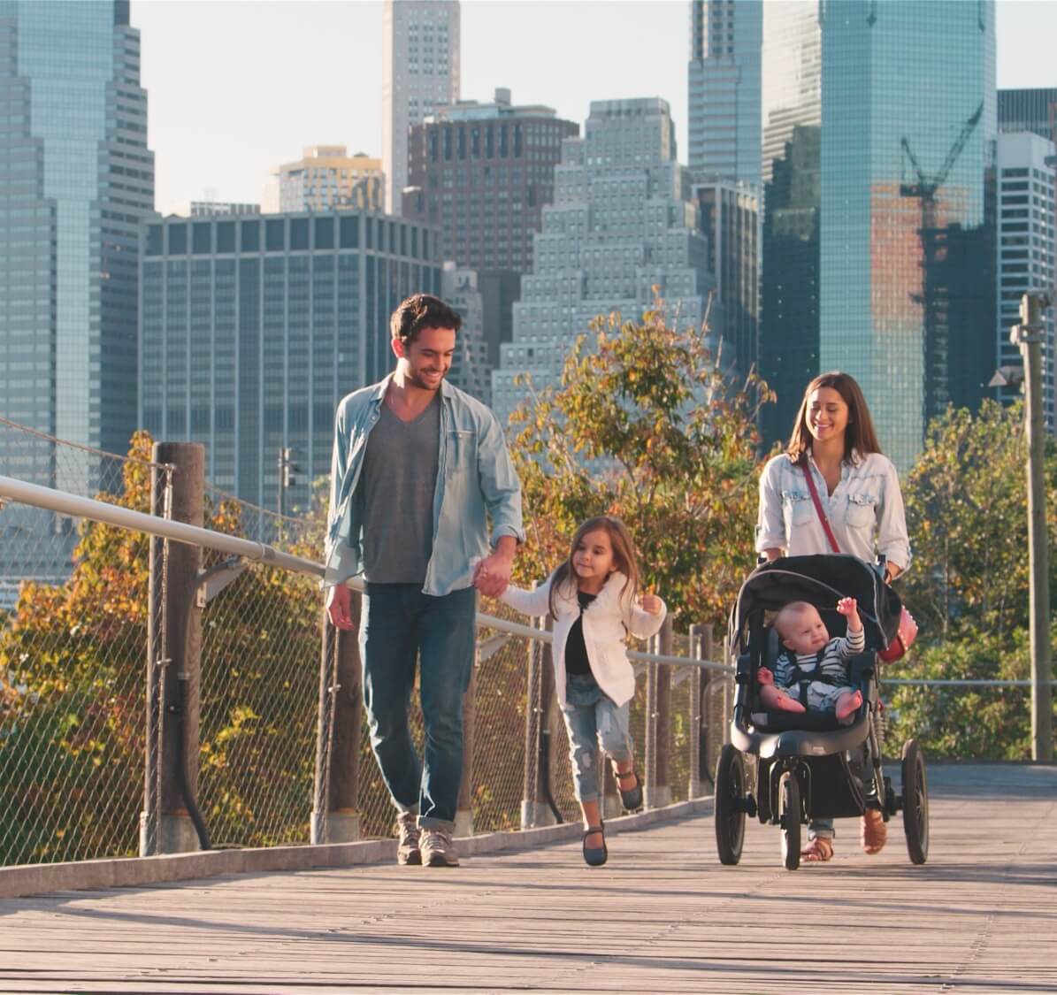 Family Day Out In New York City With Mum Pushing Baby